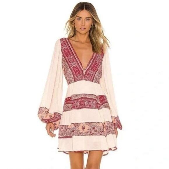 Free People Dresses & Skirts - Free People Cream Dress with Red Print